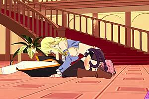 lucy natsu gives blowjob and handjob in hentai