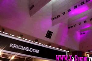 Unexpected public trio in Barcelona erotic salon