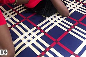 African Porn - Amateur Ebony Girl Sucks and Fucks Monster BBC in Red Booty Shorts Xvideos Cum