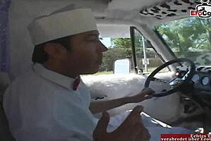 is this petite brunette teen ready for car sex with a facial? her small tits bounce as she rides