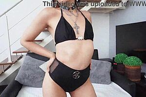 Goth babe Alice Drummond gets ass wrecked by 3 huge cocks in wild DP.