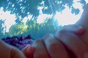 Stranger intensely fucks student in forest tent to creampie