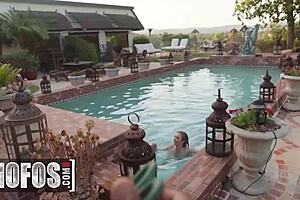 Stunning Brunette Karla Kush Rides Thick Cock in POV Outdoors Pool