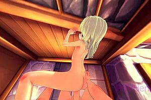 My trap elf maid helps me wash in wild 3D hentai