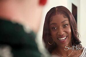 The couple tests the neighbor's glory hole with ebony threesome fun