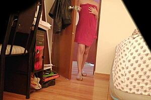 I spied on my sexy coworker during the business trip.