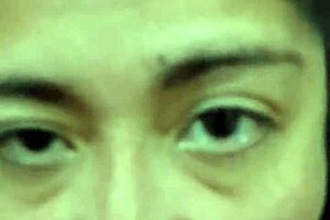 Latina wife celebrates follower win with an excited jump