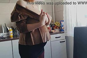 Hot Pantyhose Teen Strips and Plays with Dick!