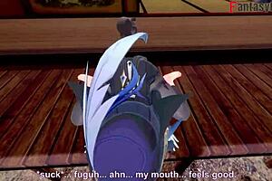 I watch Clorinde give an amazing blowjob in Genshin Impact hentai