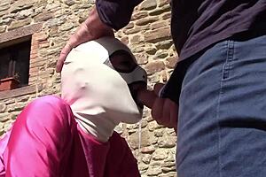 Laura in heels does outdoor blowjob and creampie