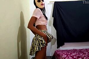 i'm a brunette student skippin class for halloween porn