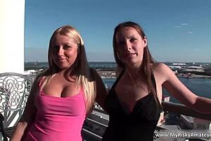 two pretty honeys strip naked in public for some fun