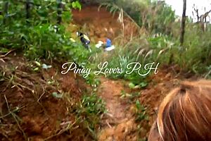 Pinay couple fucks bent over beside road