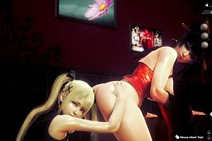 marie rose and nyotengu licking big tits and pussy in 3d hentai