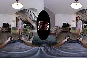 Virtual taboo brunette gets blowjob and handjob on shaved pussy