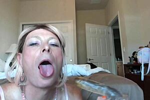 Heyy, this sexy cute tranny babe in lingerie gets wild with anal dildo fun 😜