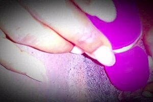 College ebony in red lingerie masturbates her wet pussy in the chair