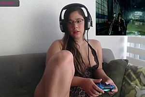 Sexy Latina Playing Video Game