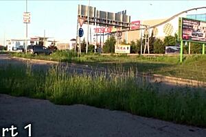 Risky public gangbang orgy on street with pretty blonde