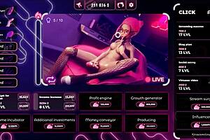 naughty cam girl masturbates with huge dildo in hentai game