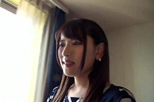 Beautiful Japanese babe with big cock gives blowjob and pussy licking