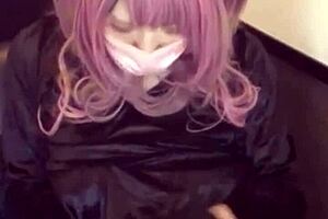 crossdressing ladyboy with cat ears masturbates on stream