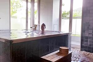 i'm at akiu onsen where the hot water turns my ass red and steamy.