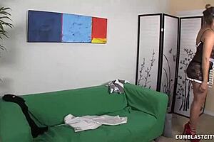 Maid can't resist grabbing his dick for a sneaky handjob. She’s desperate to please him every day.