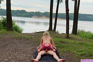 Naked Blonde Rides Hardcore Outside In Public, Cumshot On Tits