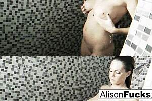 Alison Tyler in shower playing with tight pussy and tits
