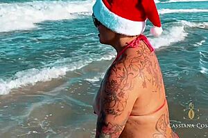 i turned into the food during this christmas lesbian session with a blonde milf riding my pussy.