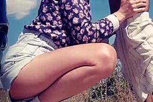 She licked his cock eagerly, then he sprayed cum all over her lips