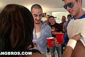 blonde teen 18+ flashes cameltoe in interracial group fucking party