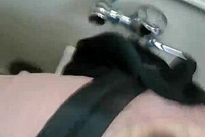 my girlfriend with huge tits getting a cumshot in the public bathroom outdoor area