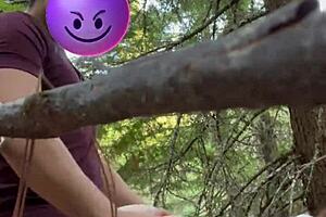 horny couple fucks doggystyle in public park