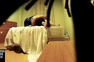 Hidden cam spies on fat woman giving oral sex