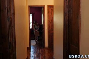 The skinny blonde babe rides the big cock hard, getting cum in mouth in high definition