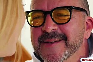 Watch this blonde babe get banged by old guys!