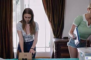 Daughters help mom with big tits