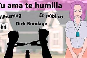 Your mistress humiliates you at a party with ball kicking in spanish