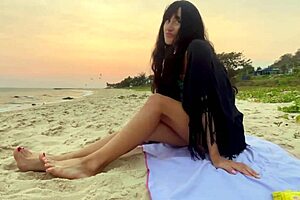 Beautiful Girl Enjoys Sunset Beach Vibes