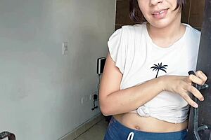 Stepsister sneaks into bathroom while I'm bathing naked, she's so hot she enters naked just to join me