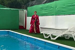 Latina Amateur Sucks Big Cock In Pool While Friend Watches