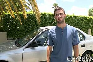 In this gay scene, a man engages in oral sex with another.