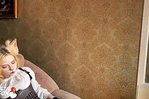 Steam punk beauty gets rough doggy style sex and deep throat blowjob with creampie - Fox cosplay