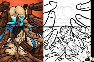 Latin milf boldly sucks massive black cocks in wild gangbang action. She craves every deep thrust!