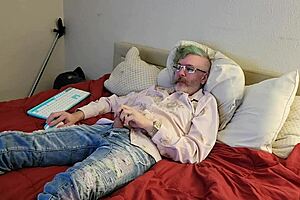 Emo Guy Jerks Off His Huge Cock While Clothed