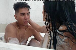 Cheating wife passionately fucks her interracial lover in the jacuzzi bath with kissing and cuckold romance