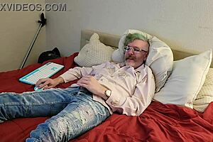 Emo Guy Jerks Off His Huge Cock While Clothed