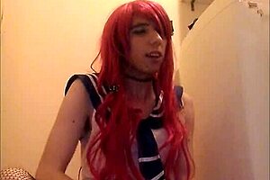 Solo trap jerks off and swallows cum